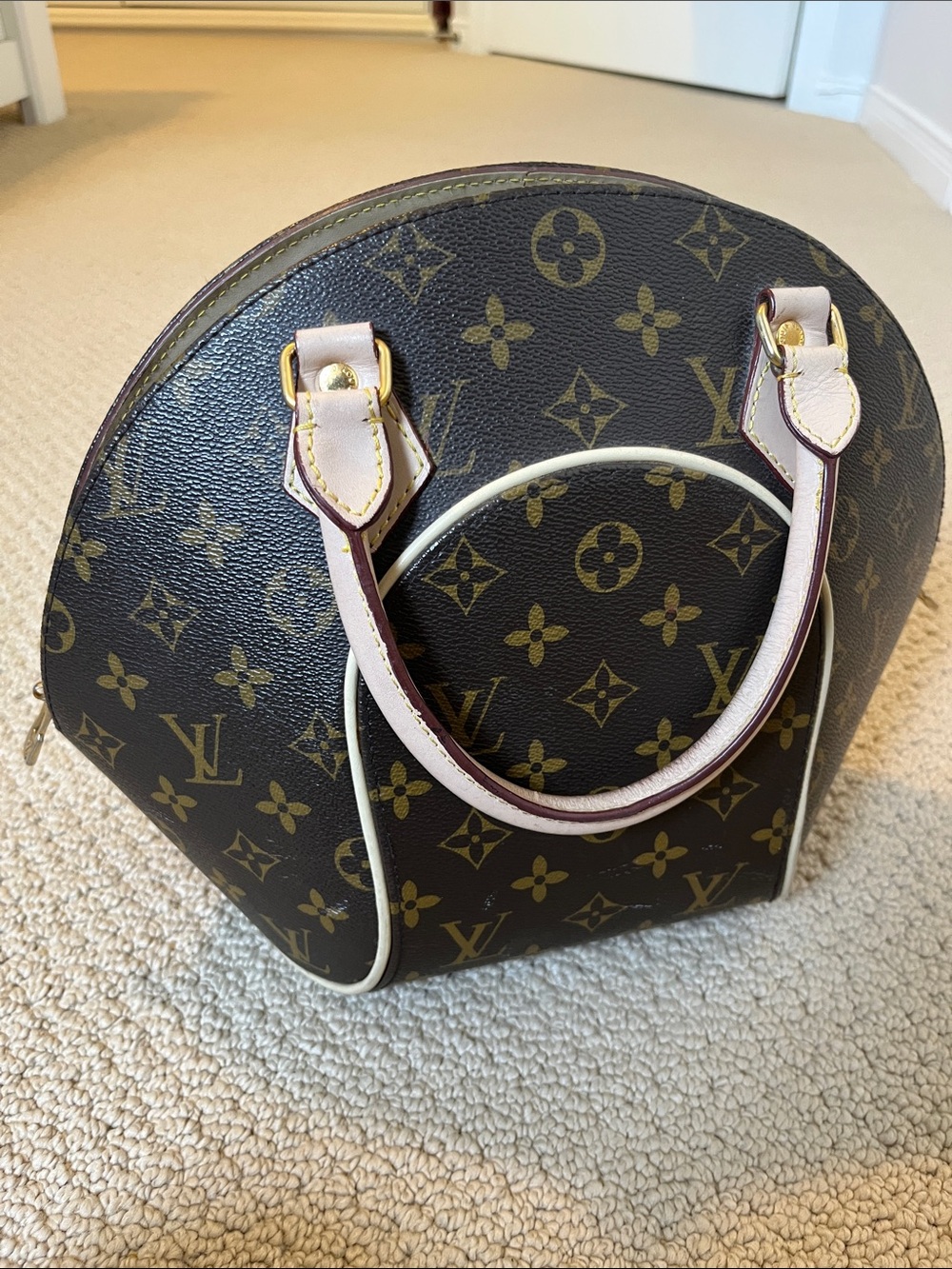 Louis Vuitton Eclipse PM Monogram Dome Satchel Handbag with Cream Trim Bag